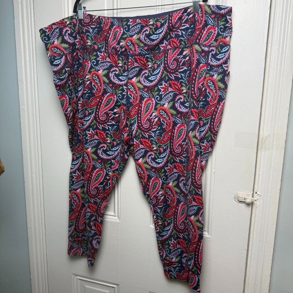 Belle by Kim Gravel Paisley Print Leggings Womens 4XP Pockets Navy Red NWOT